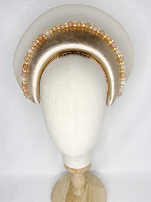 Antique gold leather headband with beaded detail and crinoline halo